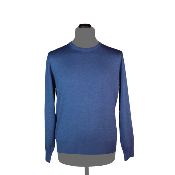 Silk cashmere crewneck sweater for men, Yale blue