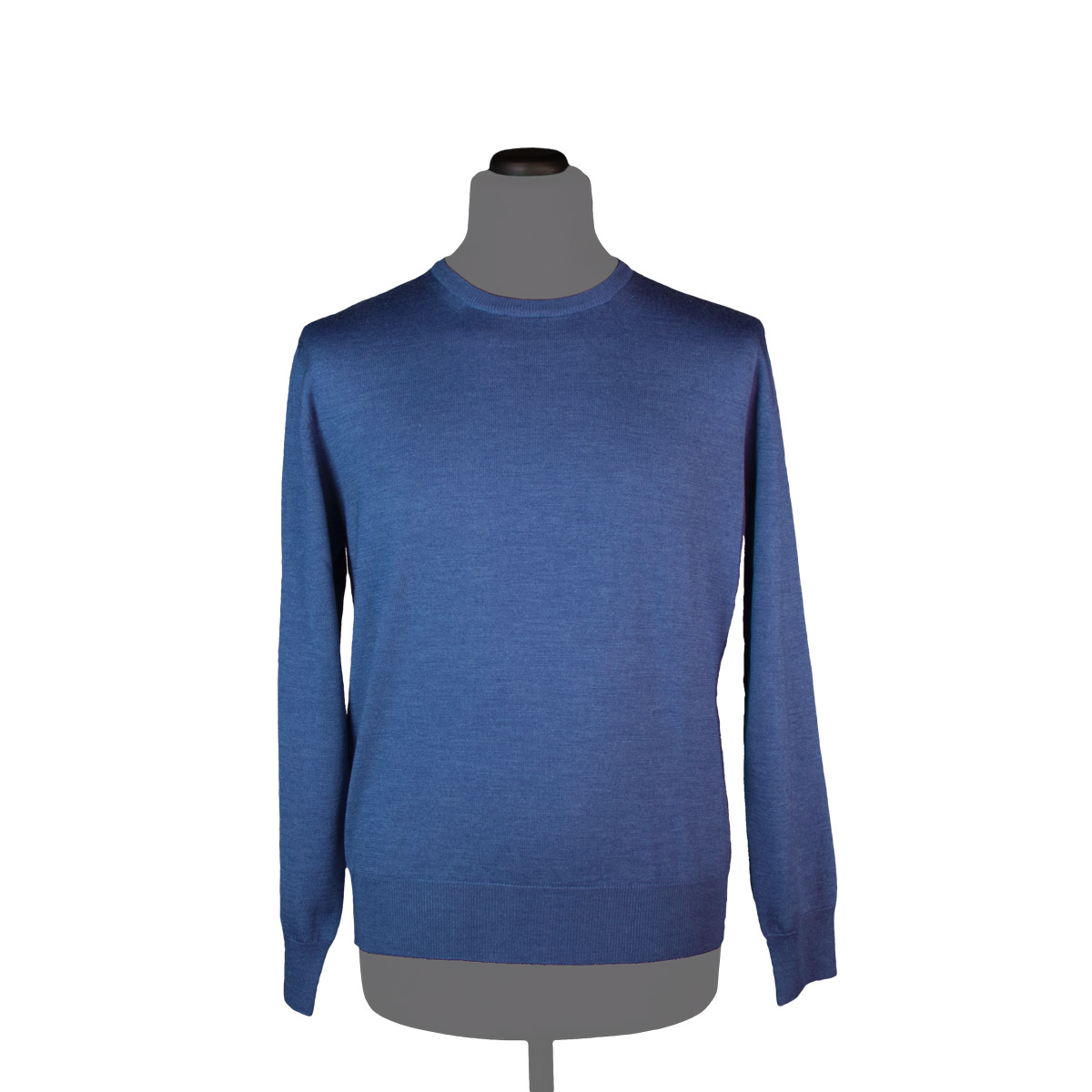Silk cashmere crewneck sweater for men, Yale blue - Di Franco Moda Italiana