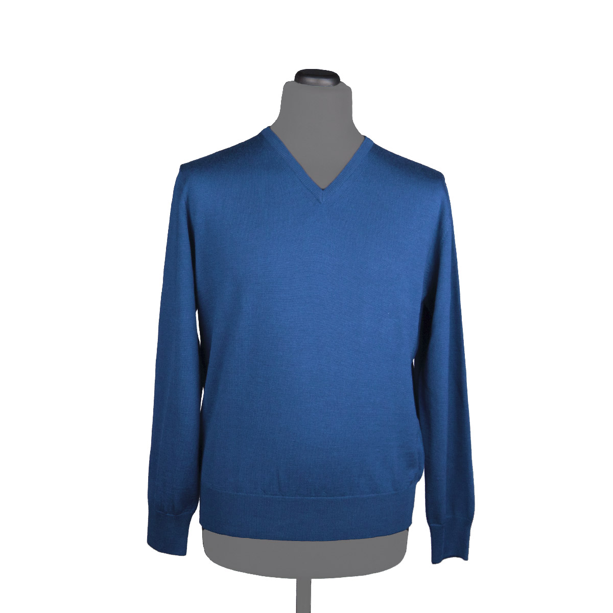 Silk cashmere V-neck sweater for men, Yale blue - Di Franco Moda Italiana