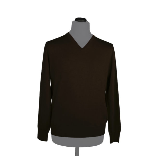 Silk cashmere V-neck sweater for men, brown