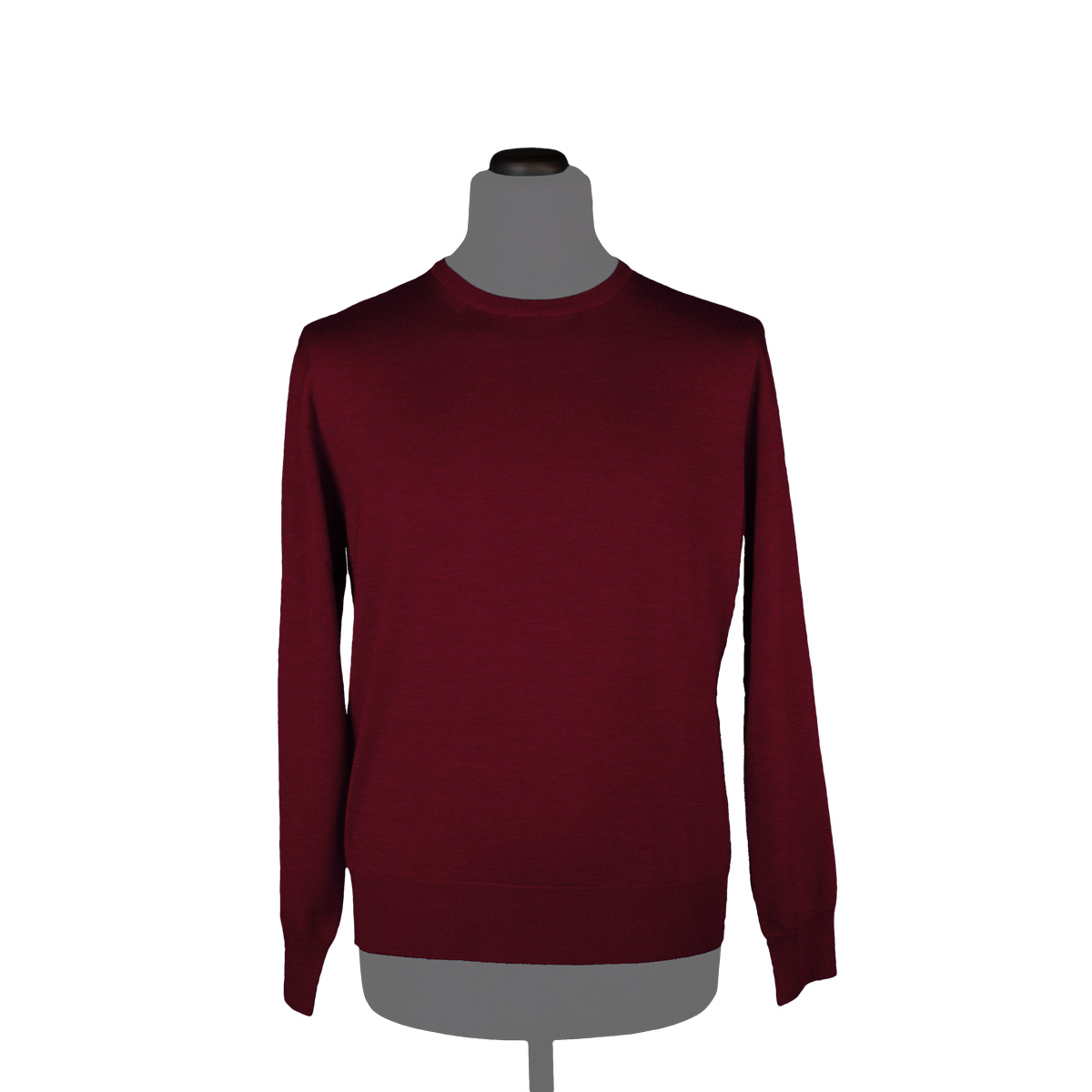 Silk cashmere crewneck sweater for men, burgundy - Di Franco Moda Italiana