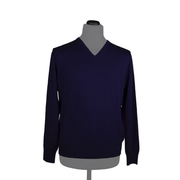 Silk cashmere V-neck sweater for men, midnight blue