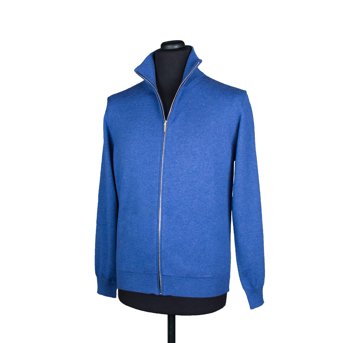 Mens zip up cashmere cardigan, true blue Di Franco Moda Italiana