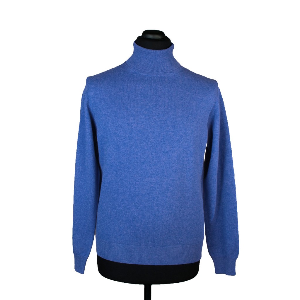 Cashmere turtleneck sweater for men, Yale blue - Di Franco Moda Italiana