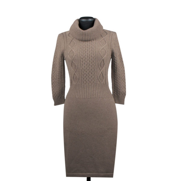 Brown cashmere twisted knitted jumper dress