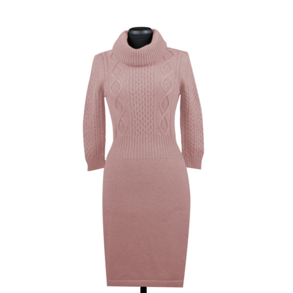 Pink cashmere twisted knitted jumper dress