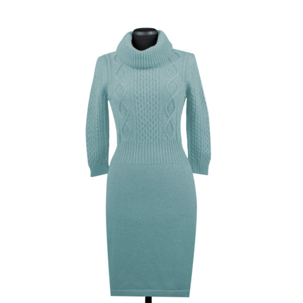 Blue cashmere twisted knitted jumper dress