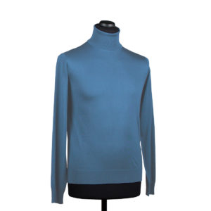 Silk turtleneck sweater for men, denim blue