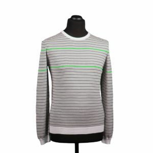 Grey and green stripes cotton crewneck sweater
