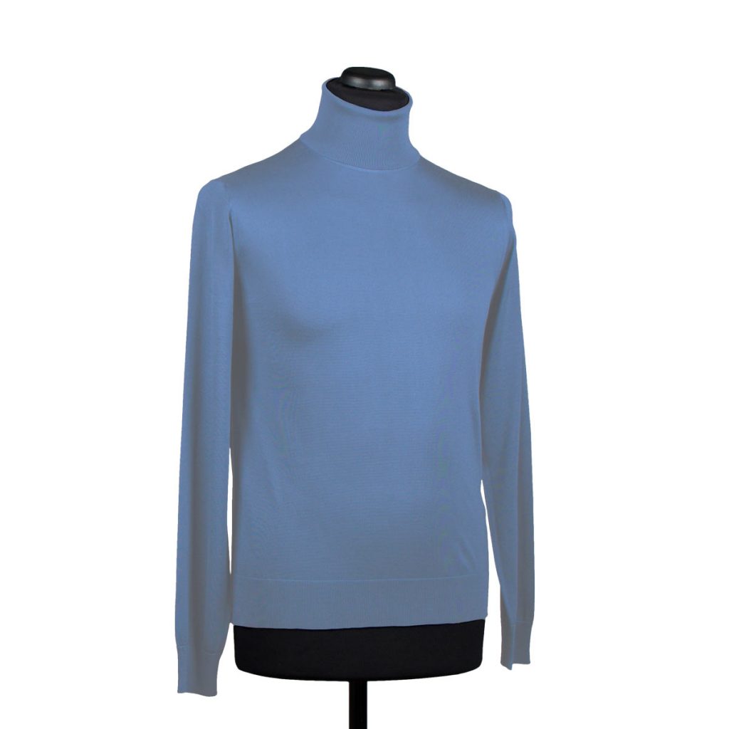 Silk turtleneck sweater for men, light blue Di Franco Moda Italiana