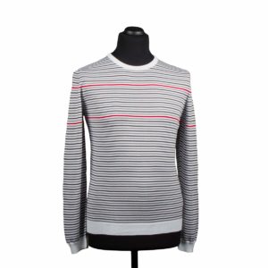 Grey and red stripes cotton crewneck sweater