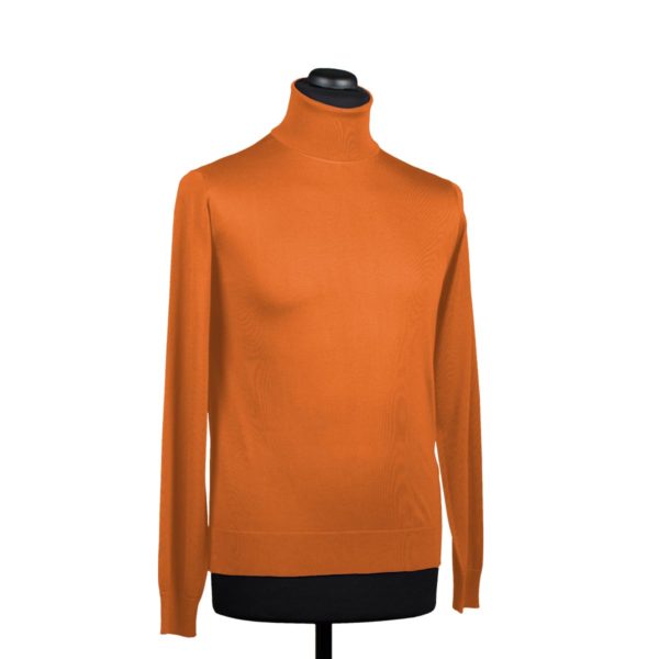 Silk turtleneck sweater for men, orange - Di Franco Moda Italiana