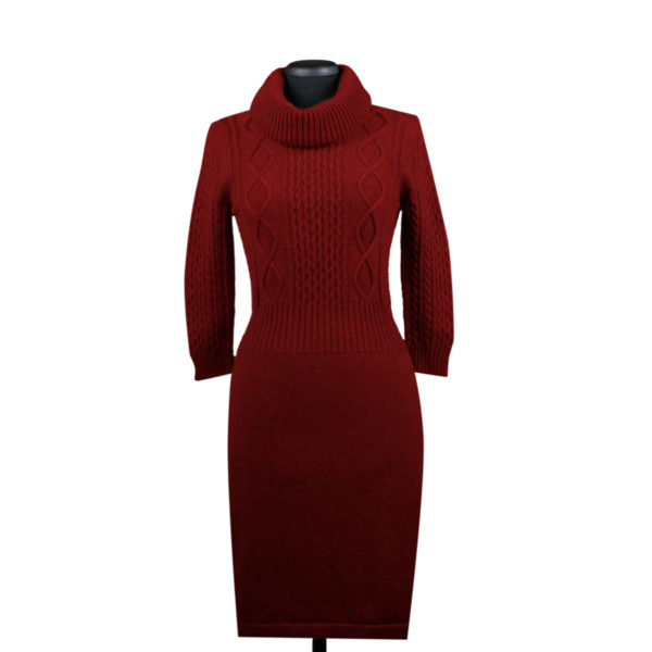 Red cashmere twisted knitted jumper dress